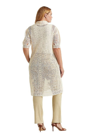 Ralph Lauren Women's Pointelle Puff Sleeve Cardigan White Size 1X