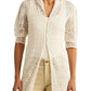 Ralph Lauren Women's Pointelle Puff Sleeve Linen Cardigan Brown Size 2X