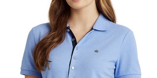 Ralph Lauren Women's Short Sleeve Collared Top Purple Size Small