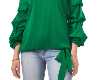 Vince Camuto Women's Tiered Sleeve Off The Shoulder Top Green Size Medium