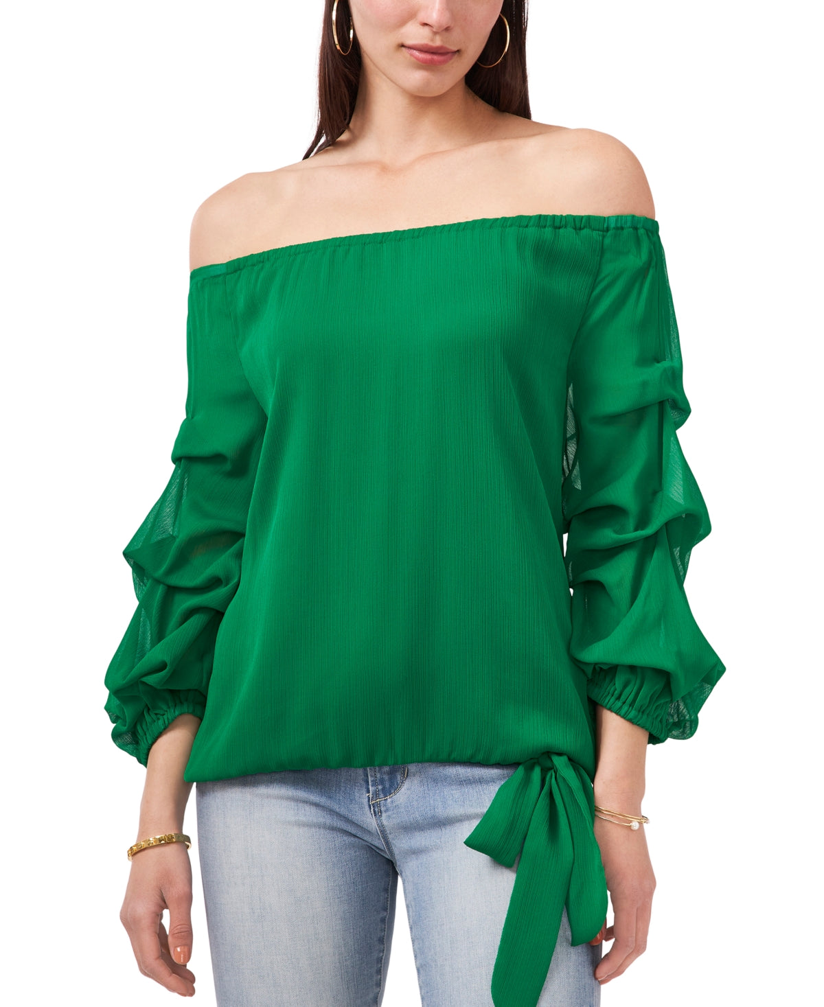 Vince Camuto Women's Tiered Sleeve Off The Shoulder Top Green Size Medium