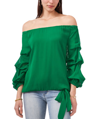 Vince Camuto Women's Tiered Sleeve Off The Shoulder Top Green Size Medium