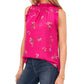 Vince Camuto Women's Floral Print Shirred Sleeveless Top Black Size S