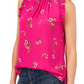 Vince Camuto Women's Floral Print Shirred Sleeveless Top Black Size S