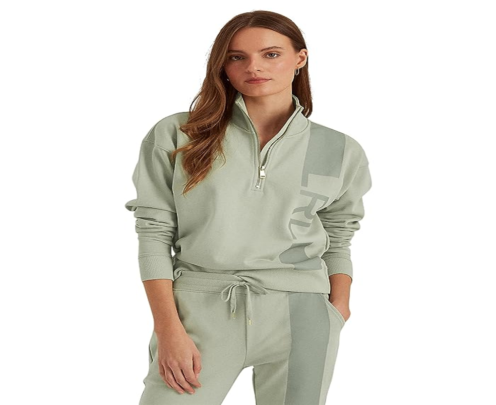 Ralph Lauren Women's French Terry 1/4 Zip Sweatshirt Green Size Large