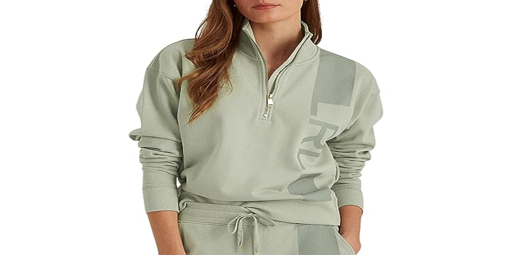 Ralph Lauren Women's French Terry 1/4 Zip Sweatshirt Green Size Large