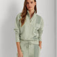 Ralph Lauren Women's Zippered Ribbed Hem & Cuffs Logo Graphic Sweatshirt Green Size Medium