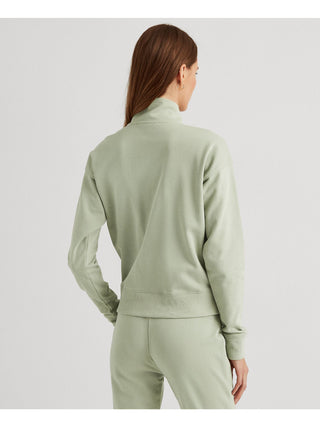 Ralph Lauren Women's Zippered Ribbed Hem & Cuffs Logo Graphic Sweatshirt Green Size Medium