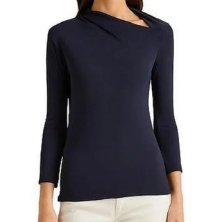 Ralph Lauren Women's Asymmetrical Mockneck Top Blue Size X-Small