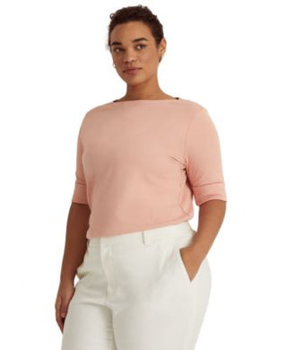 Ralph Lauren Women's Cotton Blend Boatneck Top Pink Size 1X