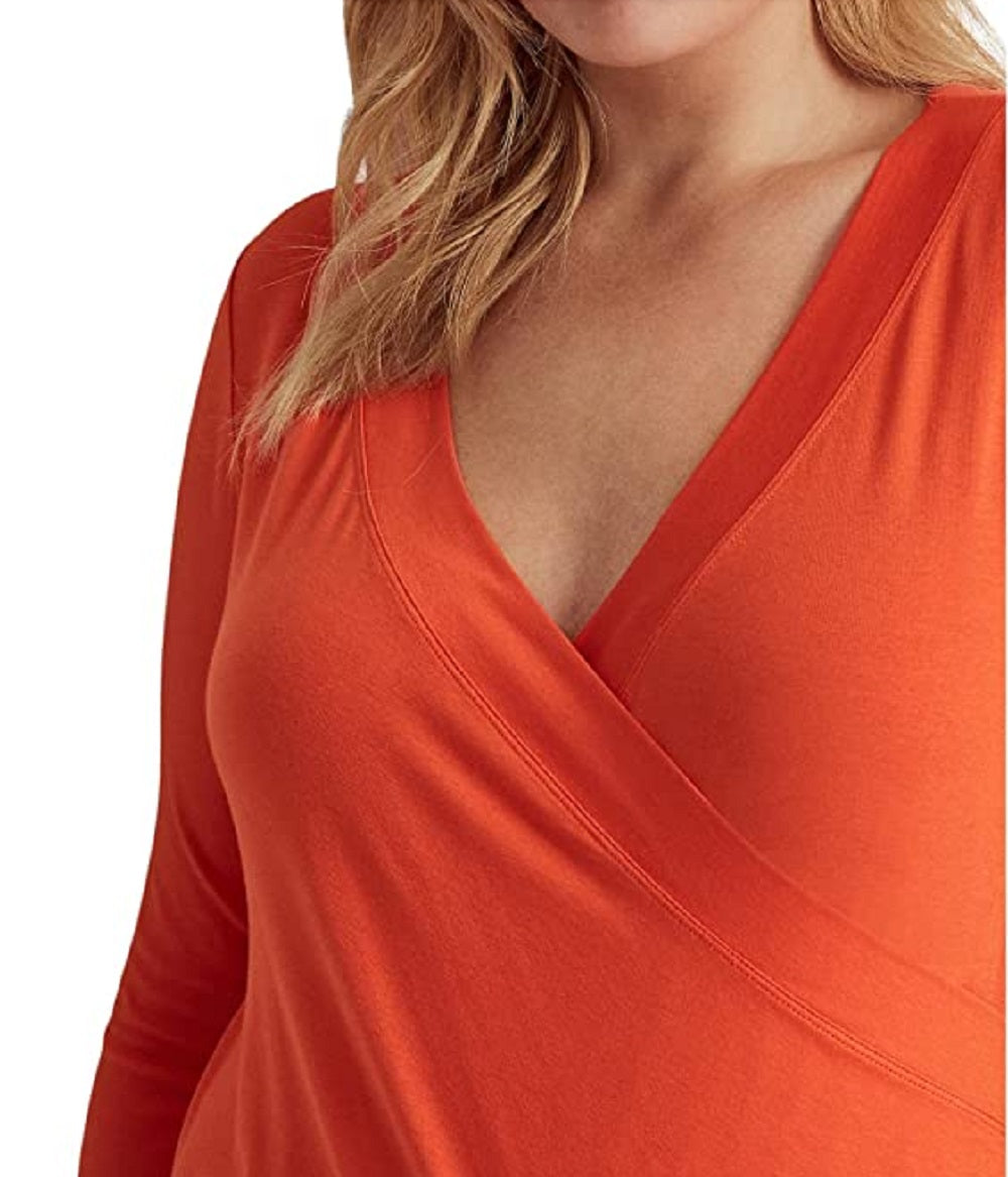 Ralph Lauren Women's Surplice Jersey Top Orange Size 1X