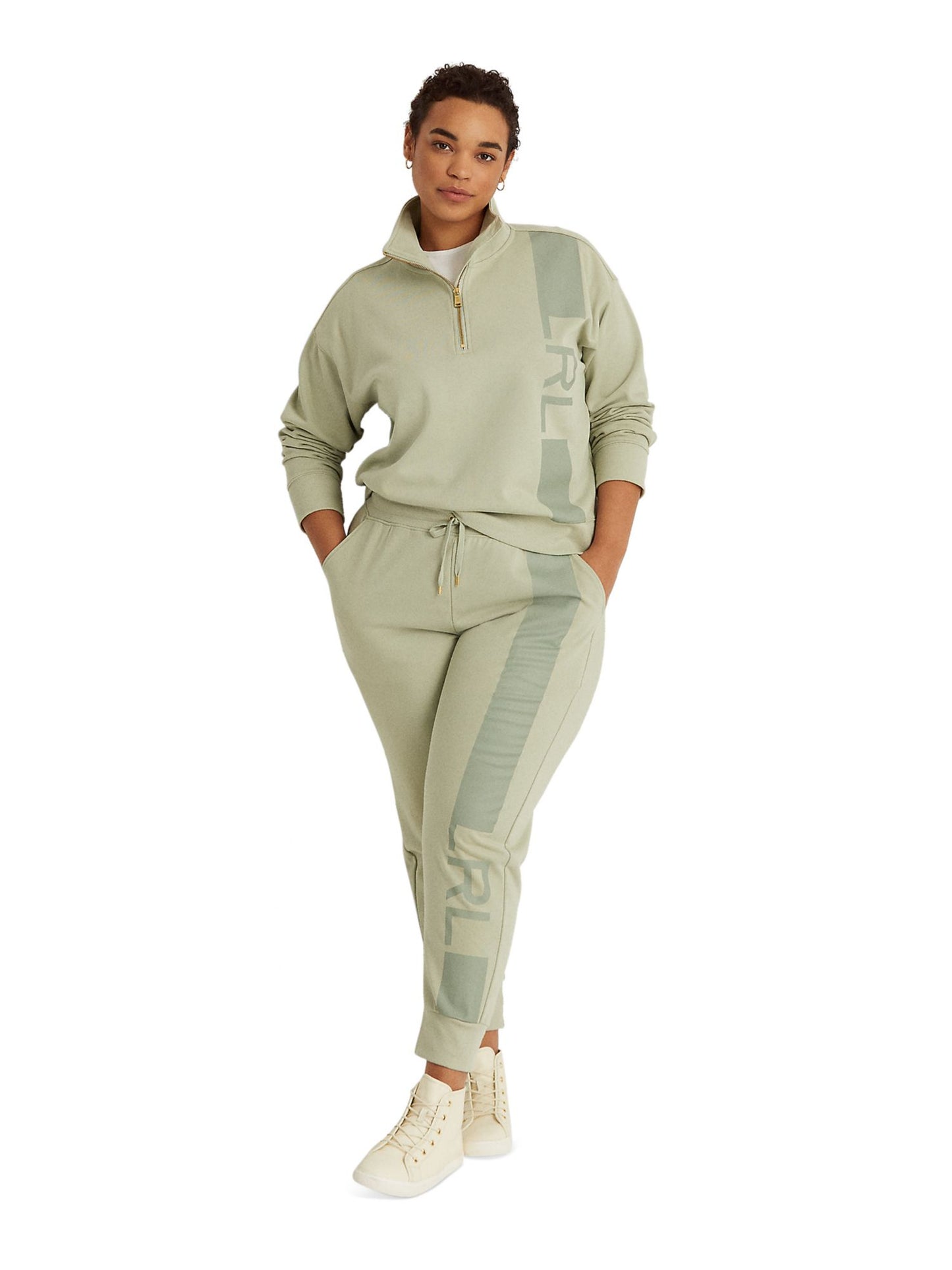 Ralph Lauren Women's Pocketed Drawstring Jogger Ankle Length Logo Graphic Skinny Pants Green Size 1X