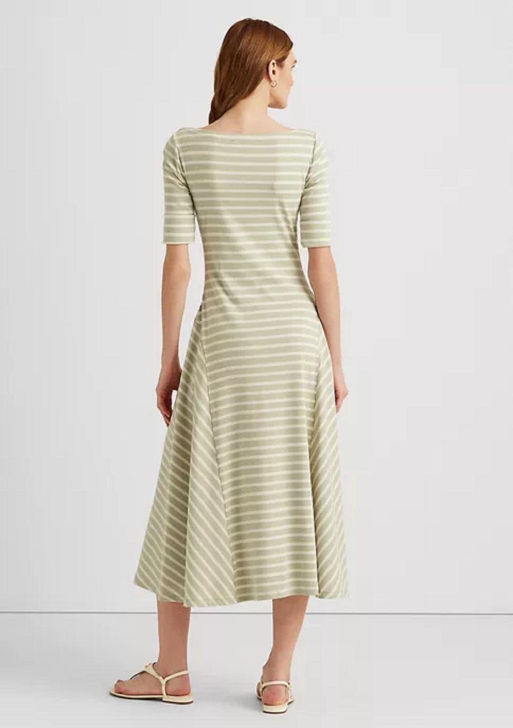 Ralph Lauren Women's Striped Stretch Cotton Midi Dress Green Size Small