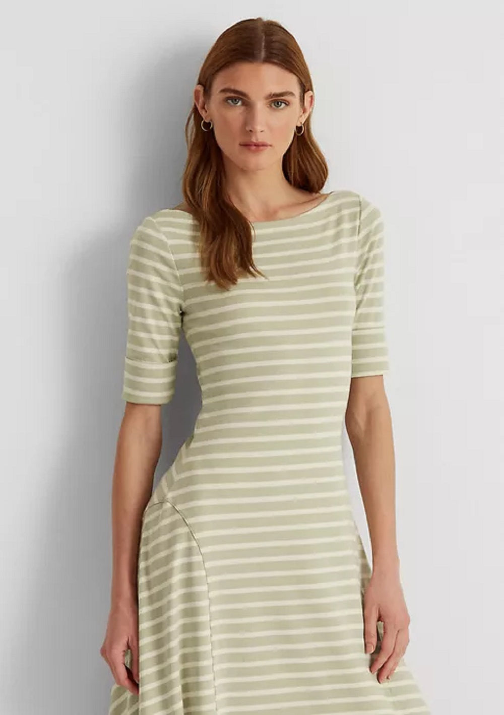 Ralph Lauren Women's Striped Stretch Cotton Midi Dress Green Size X Large