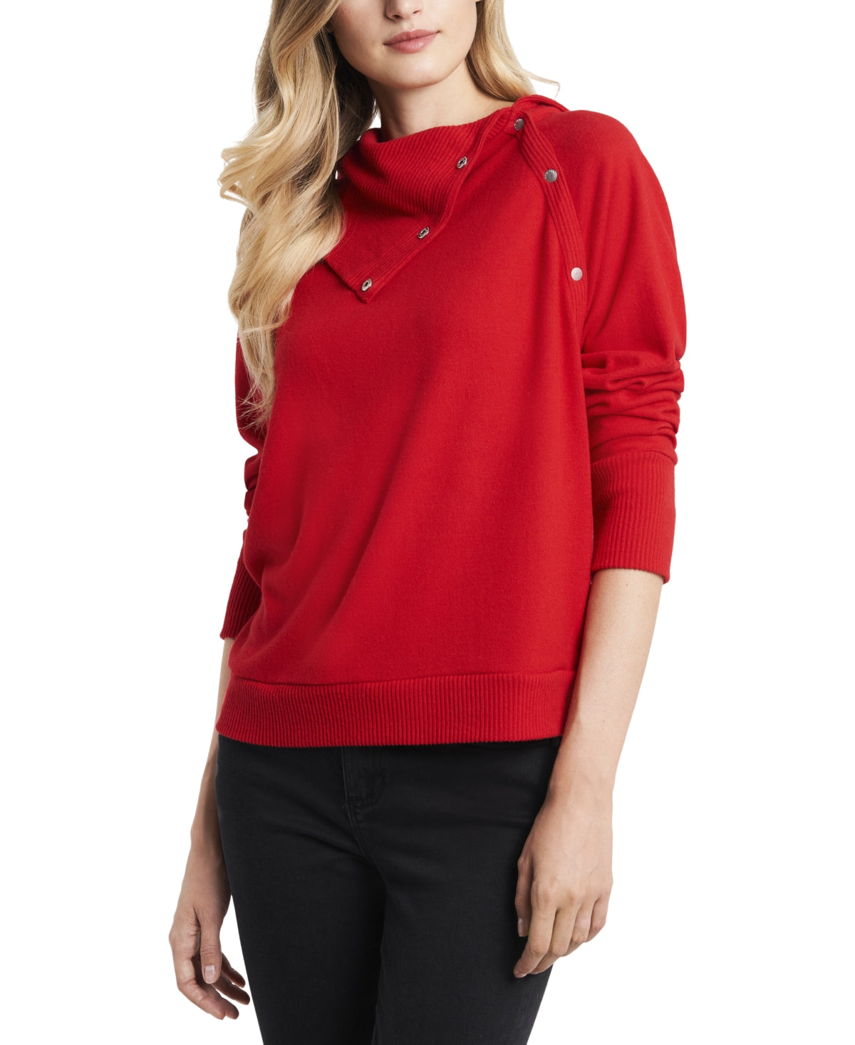 Vince Camuto Women's Foldover Neck Long Sleeve Top Red Size X-Large
