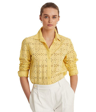 Ralph Lauren Women's Eyelet Cotton Shirt Yellow Size X-Small