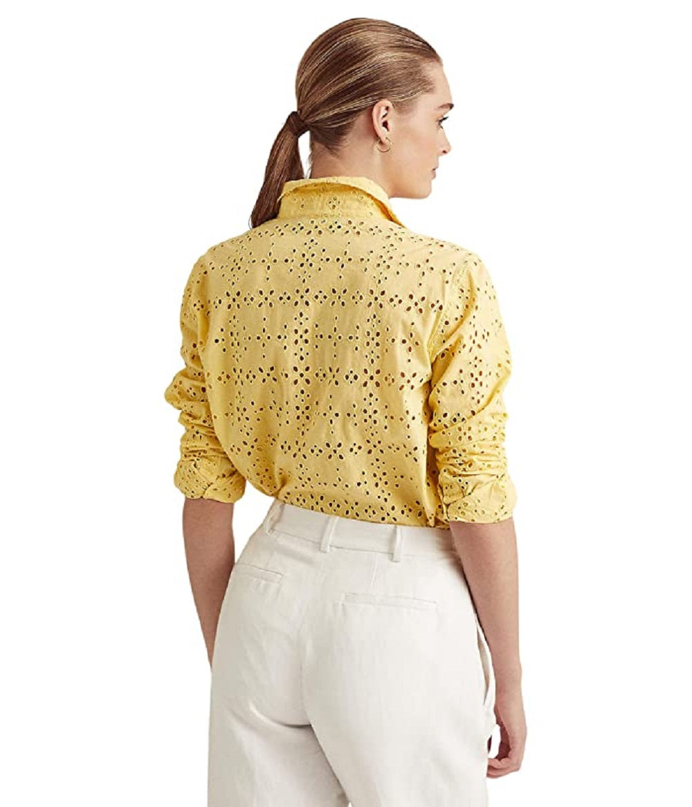 Ralph Lauren Women's Eyelet Cotton Shirt Yellow Size X-Small