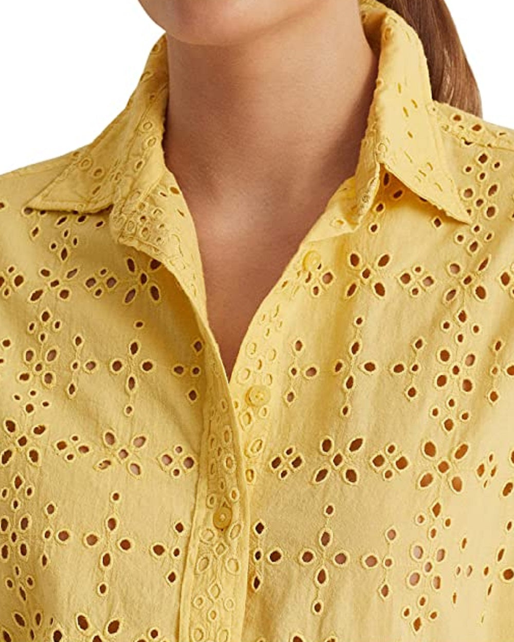 Ralph Lauren Women's Eyelet Cotton Shirt Yellow Size X-Small