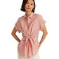Ralph Lauren Women's Striped Tie Front Linen Shirt Red Size Medium
