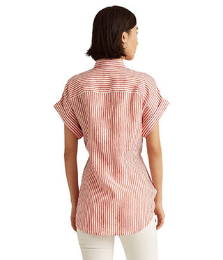 Ralph Lauren Women's Striped Tie Front Linen Shirt Red Size Medium
