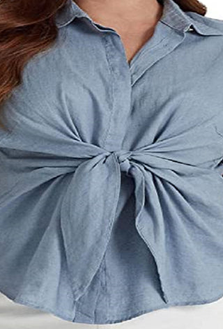Ralph Lauren Women's Tie Front Linen Shirt Blue Size 1X