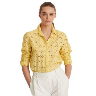 Ralph Lauren Women's Eyelet Cotton Shirt Yellow Size 1X
