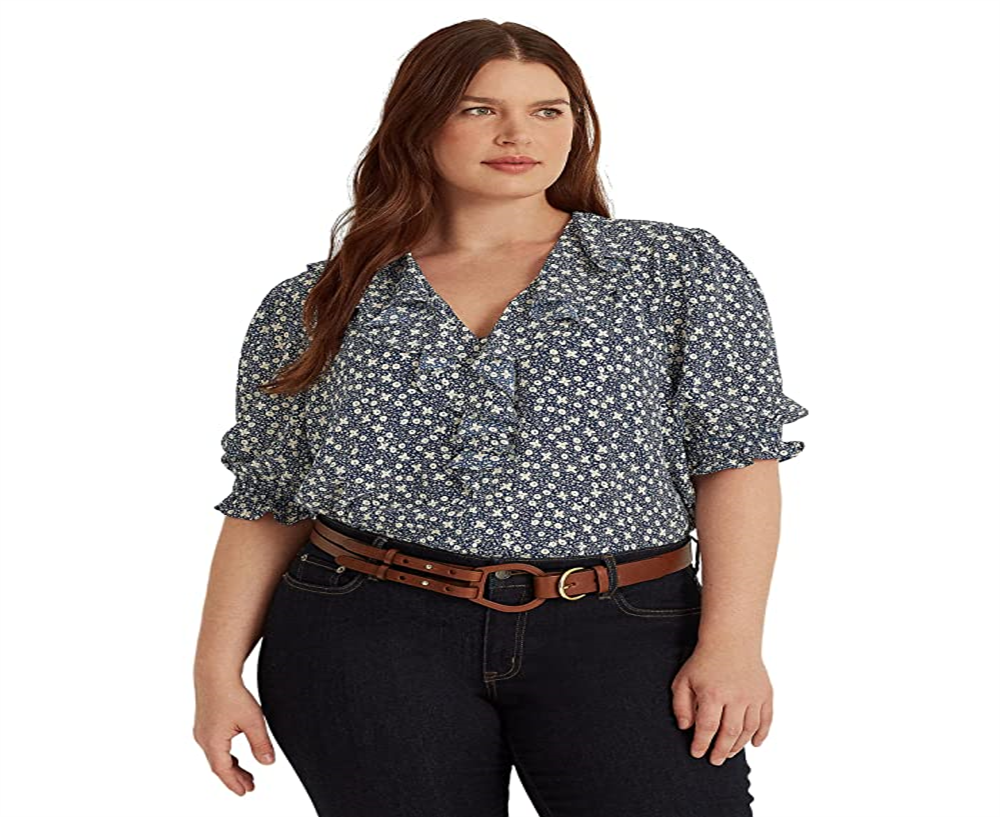 Ralph Lauren Women's Floral Crepe Blouse Blue Size 2X