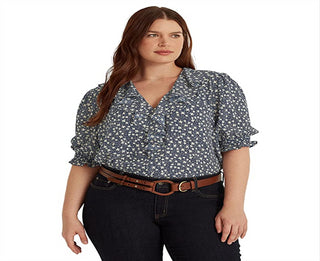 Ralph Lauren Women's Floral Crepe Blouse Blue Size 2X