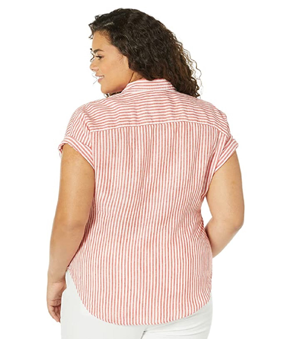 Ralph Lauren Women's Striped Tie Front Linen Shirt Red Size 1X