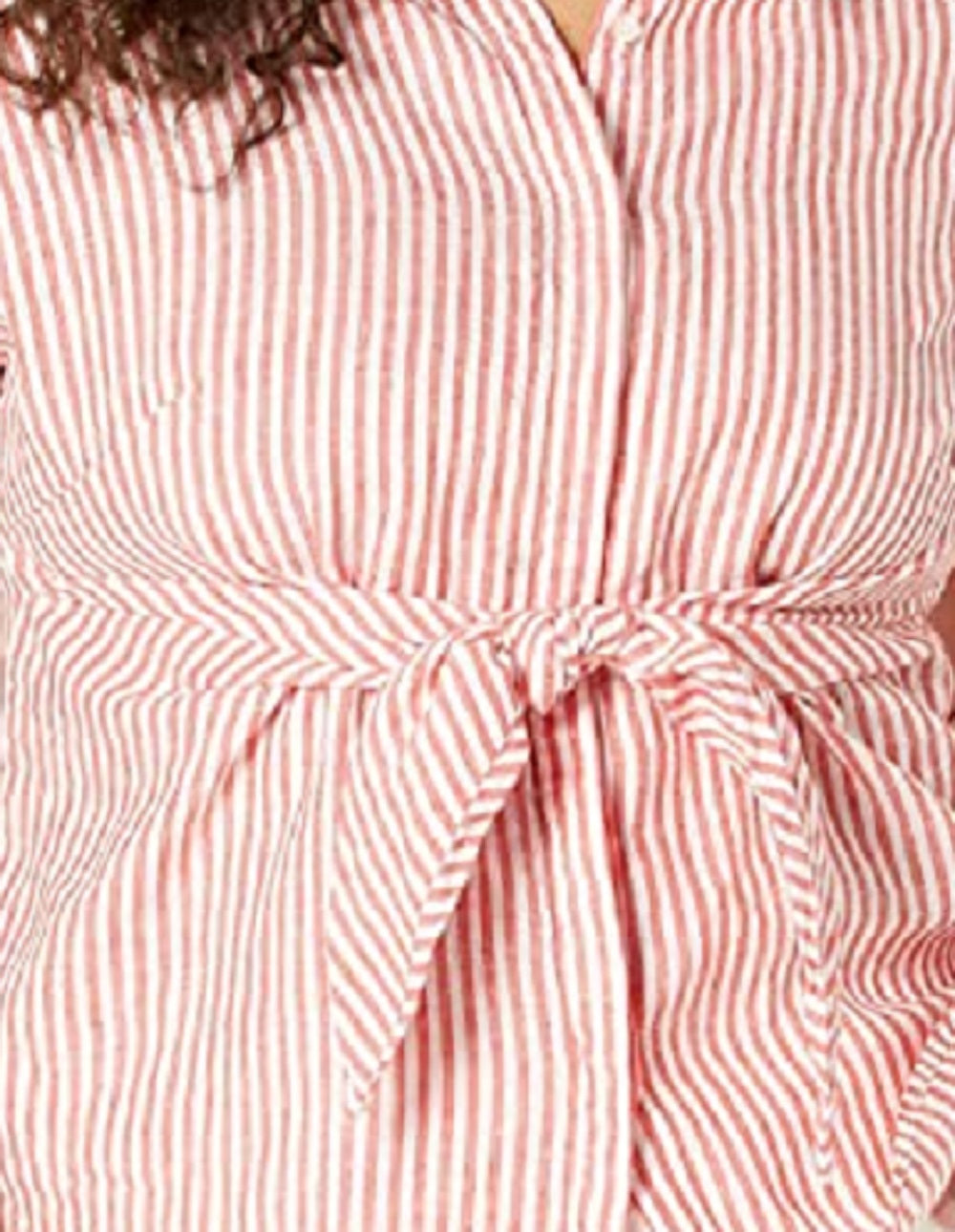 Ralph Lauren Women's Striped Tie Front Linen Shirt Red Size 1X