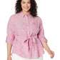 Ralph Lauren Women's Striped Logo Linen Shirt Pink Size 3X