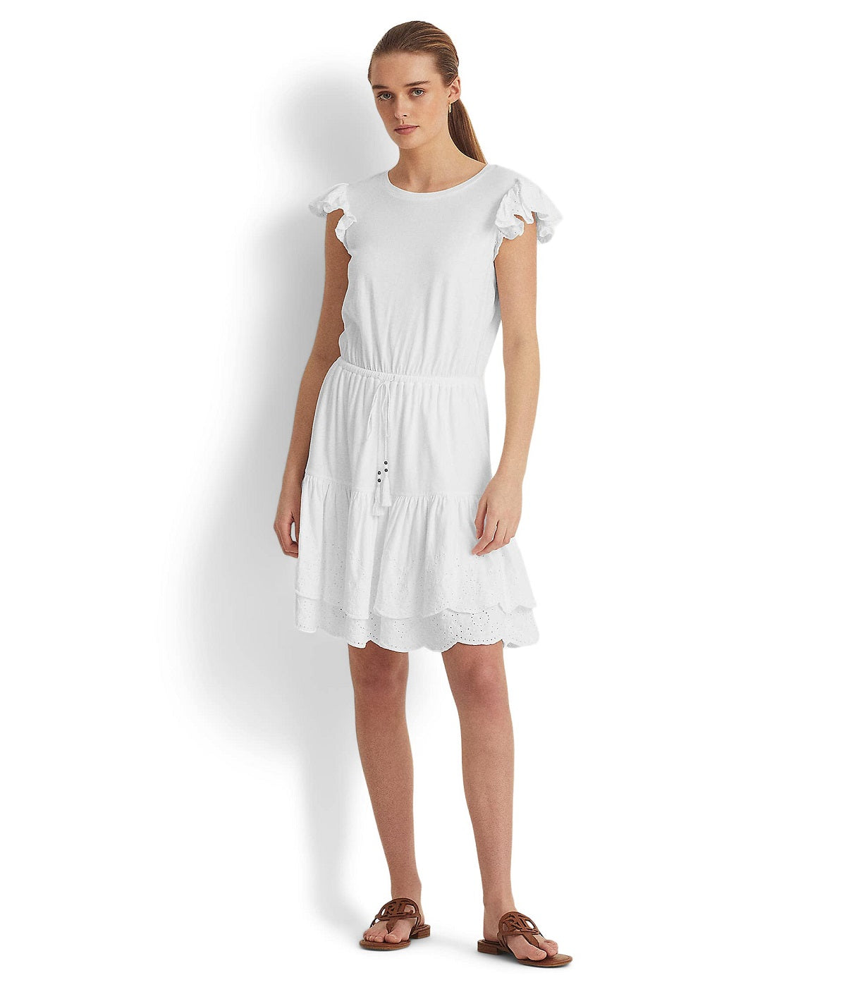 Ralph Lauren Women's Eyelet Jersey Dress White Size 4