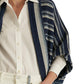 Ralph Lauren Women's Striped Cotton Fringe Trim Cardigan Blue Size Small