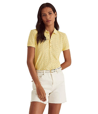 Ralph Lauren Women's Eyelet Jersey Polo Shirt Yellow Size X-Large