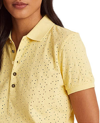 Ralph Lauren Women's Eyelet Jersey Polo Shirt Yellow Size X-Large