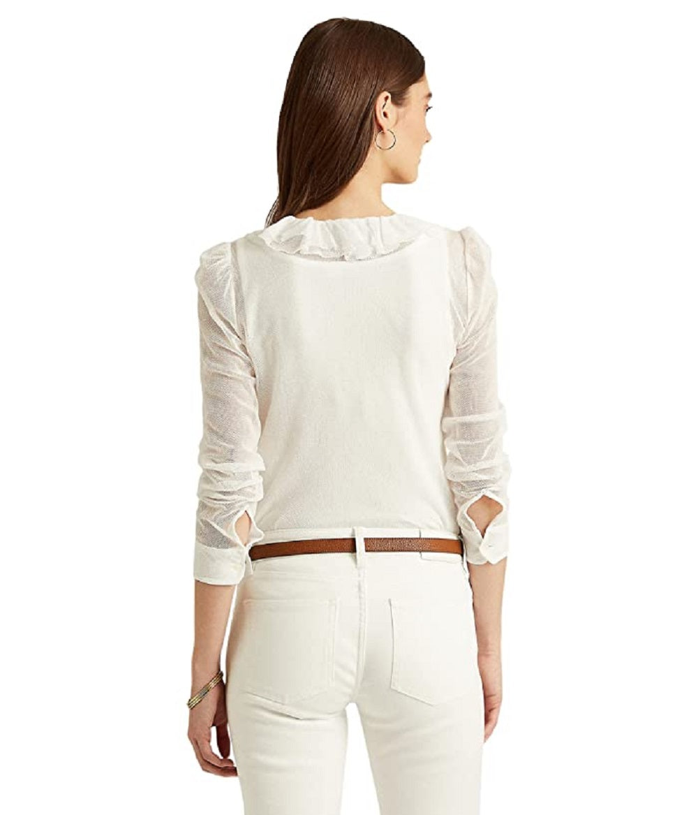 Ralph Lauren Women's Ruffle Trim Tulle Cardigan White Size Large