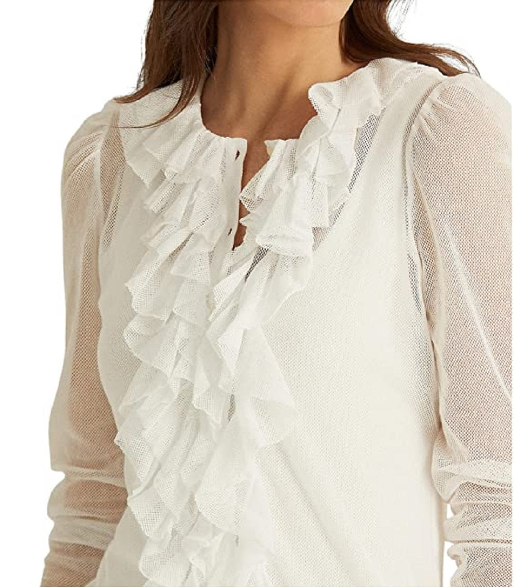 Ralph Lauren Women's Ruffle Trim Tulle Cardigan White Size Large