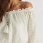 Ralph Lauren Women's Off The Shoulder Jersey Eyelet Top White Size X-Large