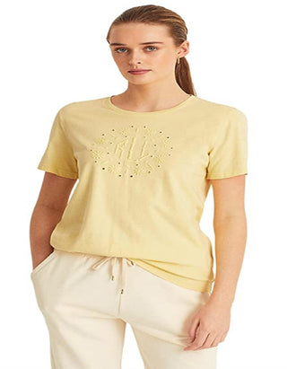 Ralph Lauren Women's Eyelet Logo Jersey Tee Yellow Size X Large