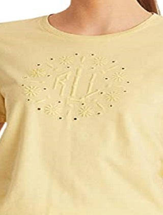 Ralph Lauren Women's Eyelet Logo Jersey Tee Yellow Size X Large