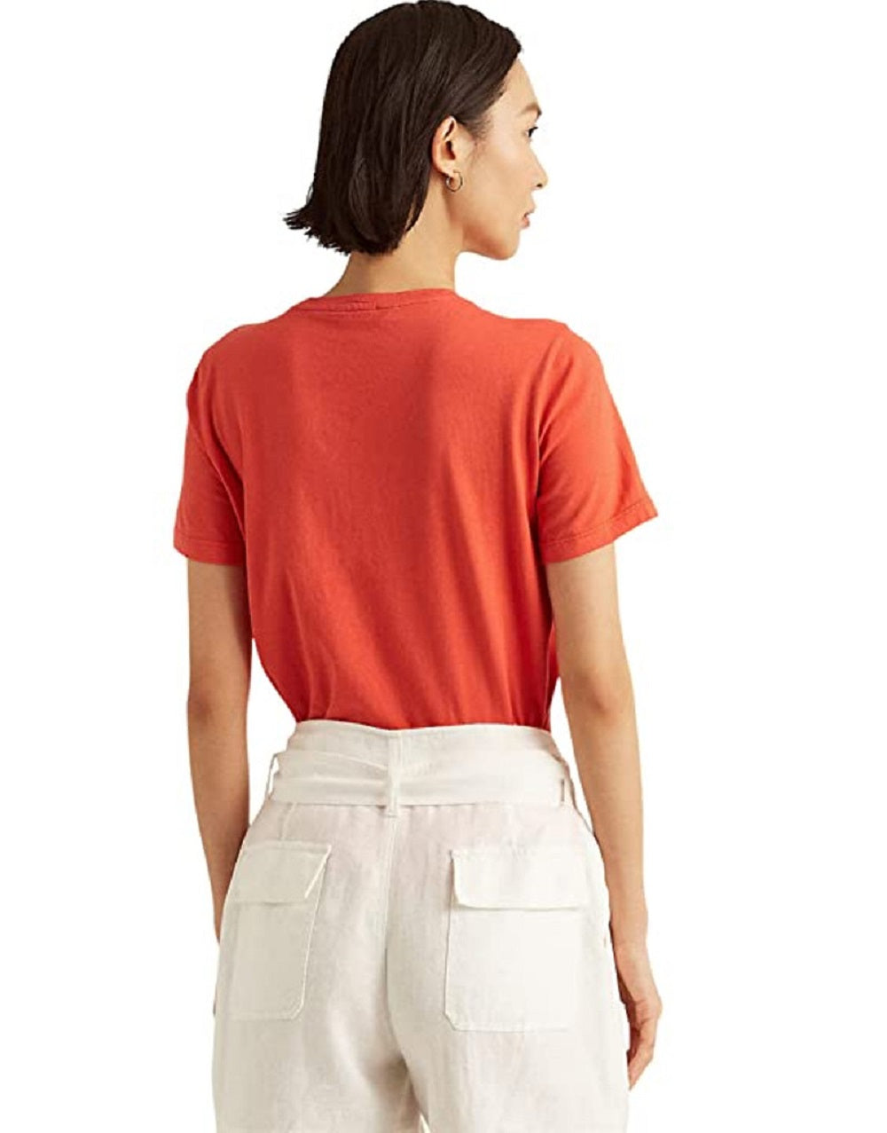 Ralph Lauren Women's Eyelet Logo Jersey Tee Orange Size Small