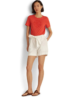 Ralph Lauren Women's Eyelet Logo Jersey Tee Orange Size Small