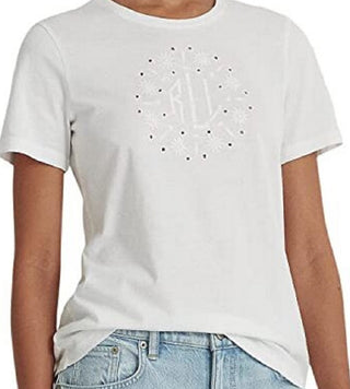 Ralph Lauren Women's Eyelet Logo Jersey Tee White Size X-Large