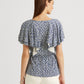 Ralph Lauren Women's Ruffled Tie Hook And Eye Front Floral Flutter Sleeve V Neck Peplum Top Blue Size Large