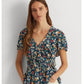 Ralph Lauren Women's Floral Jersey Surplice Top Blue Size X-Large