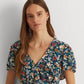 Ralph Lauren Women's Floral Jersey Surplice Top Blue Size X-Large