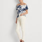 Ralph Lauren Women's Ruffled Elasticized Drawcord Waist Tie Dye Short Sleeve Off Shoulder Top White Size Medium