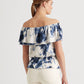 Ralph Lauren Women's Ruffled Elasticized Drawcord Waist Tie Dye Short Sleeve Off Shoulder Top White Size X-Large