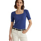 Ralph Lauren Women's Cotton Blend Elbow Sleeve Tee Blue Size Petite X-Small