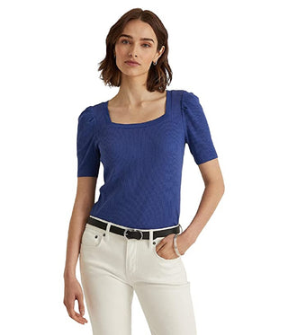 Ralph Lauren Women's Cotton Blend Elbow Sleeve Tee Blue Size Petite X-Small